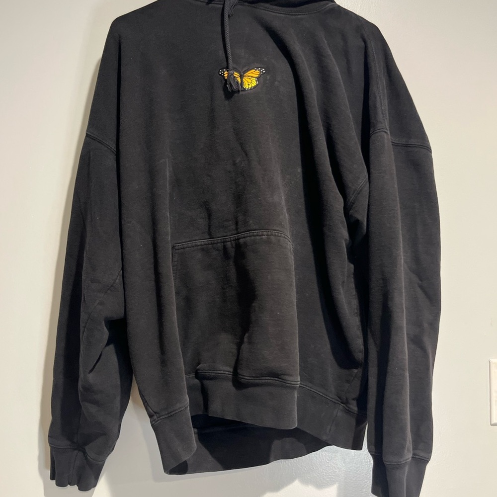 Brandy Melville Black Hoodie with Embroidered Butterfly